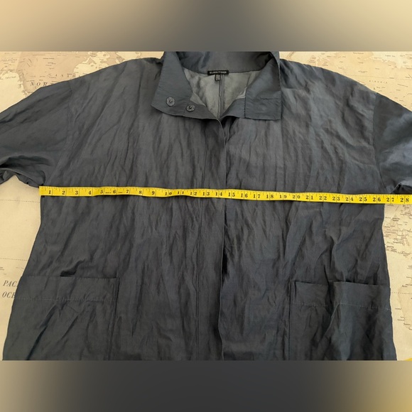 Eileen Fisher Jacket Organic Denim Cotton Metallic Thread Coat Size XL Oversized - Picture 12 of 13